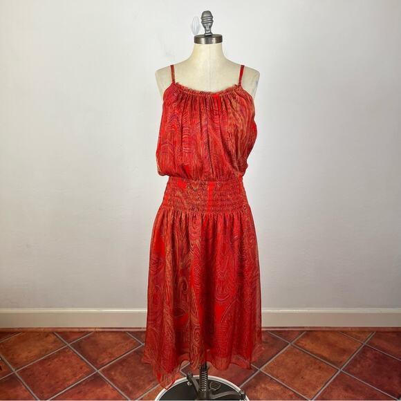 Ramy Brook Red Paisley Smocked Waist Dress - Picture 1 of 7